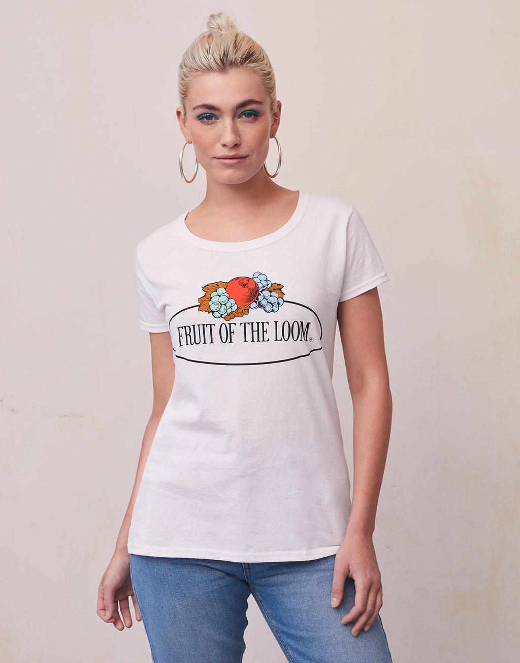 Fruit of the Loom Damen Vintage T-Shirt Large Logo | Basic-Shirts
