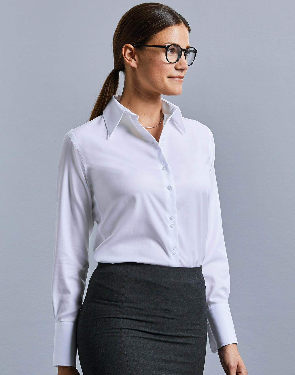 Russell Collection -956F-0 bügelfreie Langarm Bluse | Basic-Shirts